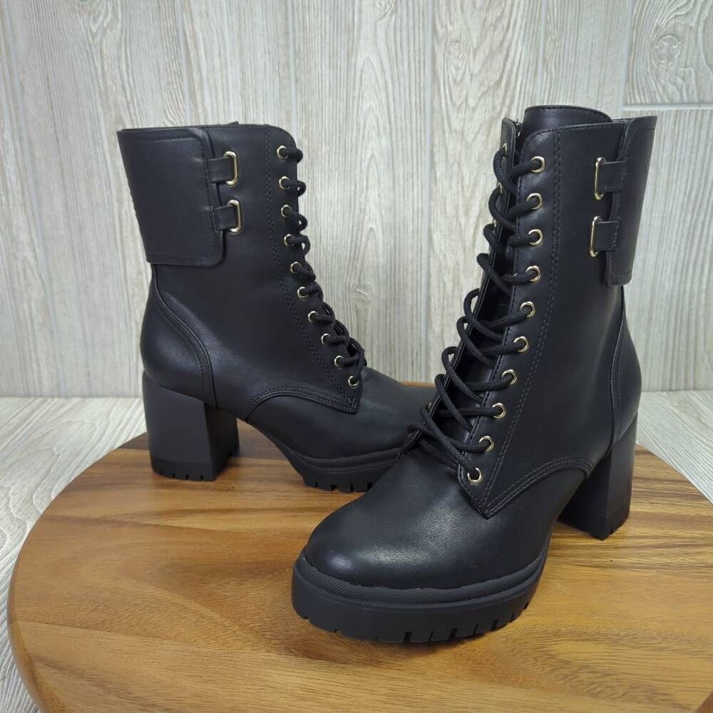 DKNY Black Lace Up Ultra High Heel Combat Boots Womens Size 7 K4982241